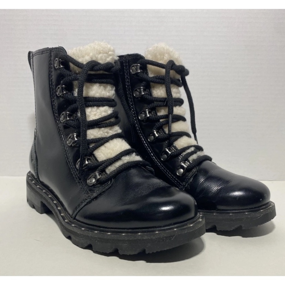 SOREL  Lennox Lace Cozy Waterproof Boot Sz 6 Black Patent Leather W/ Faux Fur